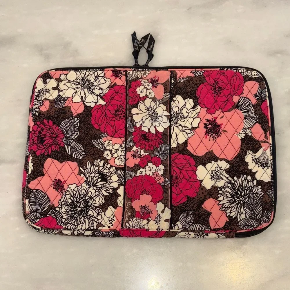 Vera Bradley Laptop Sleeve Mocha Rouge Floral Quilted Padded Tech Case